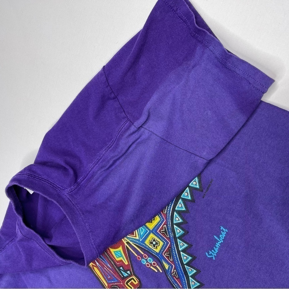 Vintage Gildan Tee Horse Equestrian Tribal Feather Purple Western Southwest - Picture 13 of 13